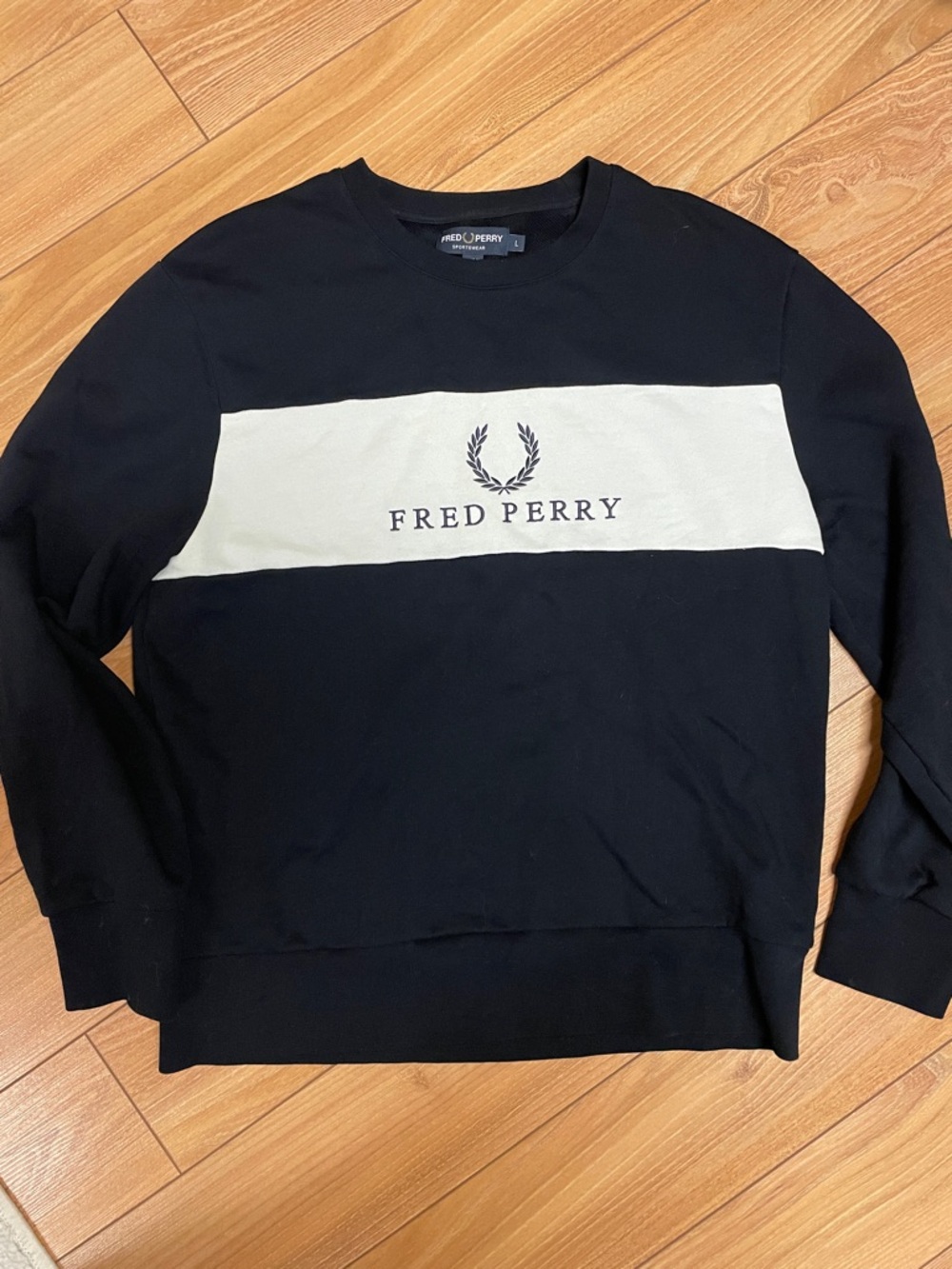 Fred Perry Black Crewneck Sweater with White Chest Stripe